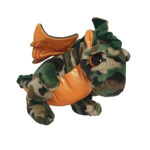 Ty Beanie Babies Raxor Dragon 9" Plush Camouflage Retired Orange Stuffed Animal